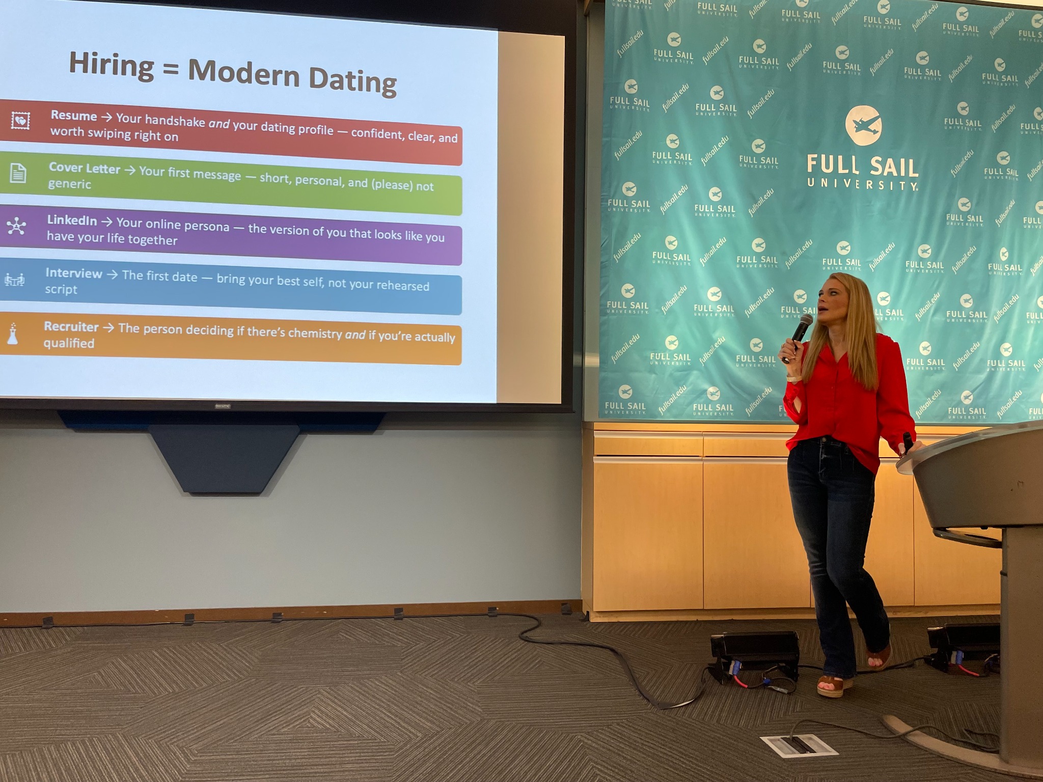 Rachel Hopper Grassi speaking at Full Sail University